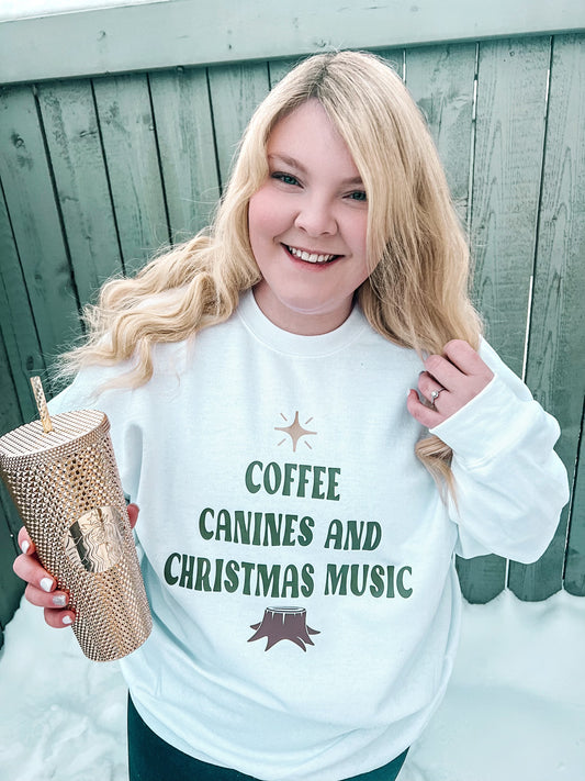 "Coffee, Canines and Christmas Music" Crewneck